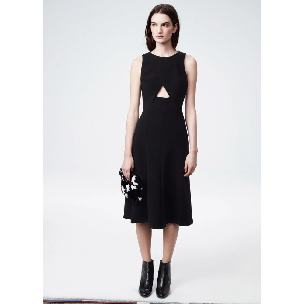 THAKOON Black Front & Back Cutout Sleeveless Minimalist Classic Midi Dress sz 6